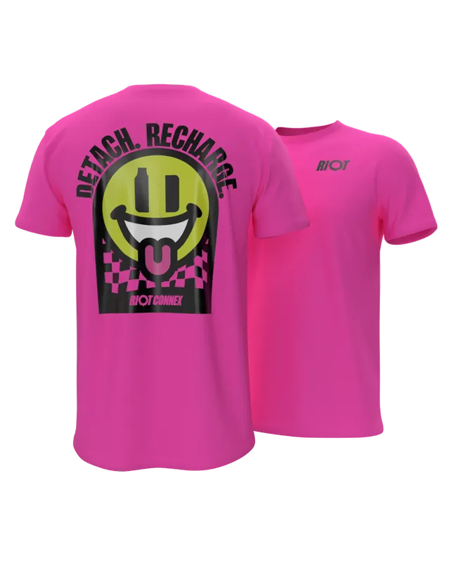 Riot Squad Connex Acid Smiley Pink T-Shirt Neon Pink Baumwolle