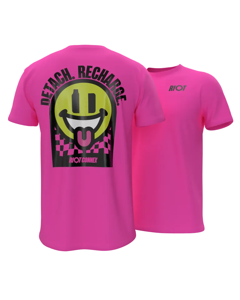Riot Squad Connex Acid Smiley Pink T-Shirt Neon Pink Baumwolle