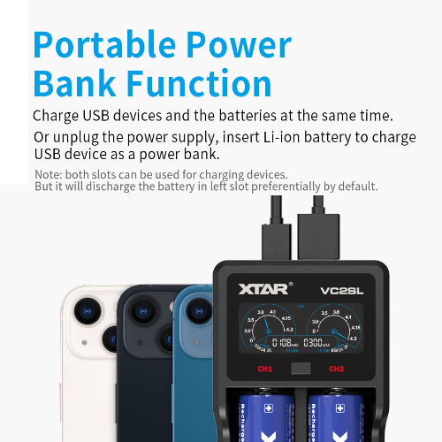 Xtar VC2SL Akku-Ladegerät USB-C 2-Schacht Powerbank