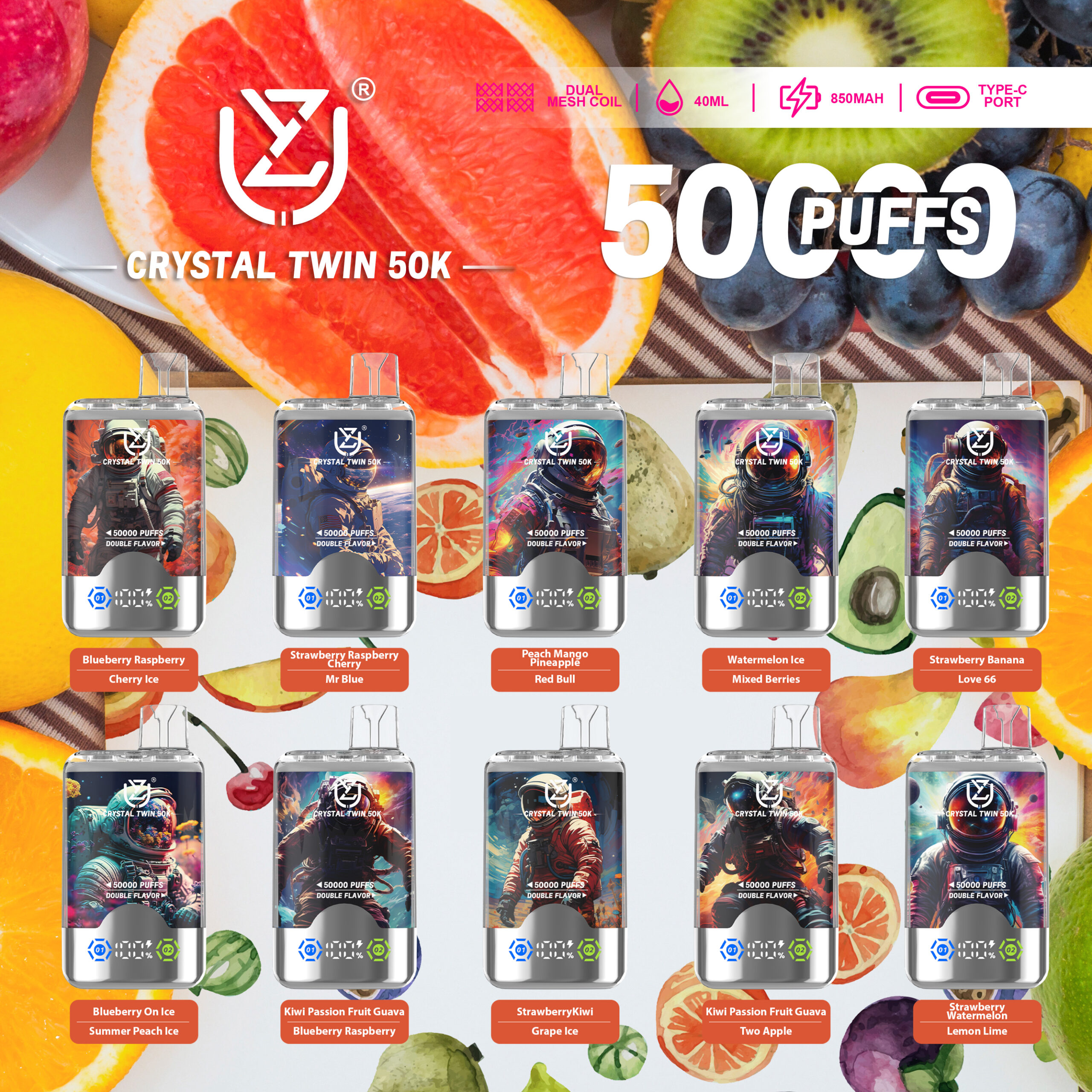 UZY Crystal Twin 50K Einweg E-Zigarette Double Flavor