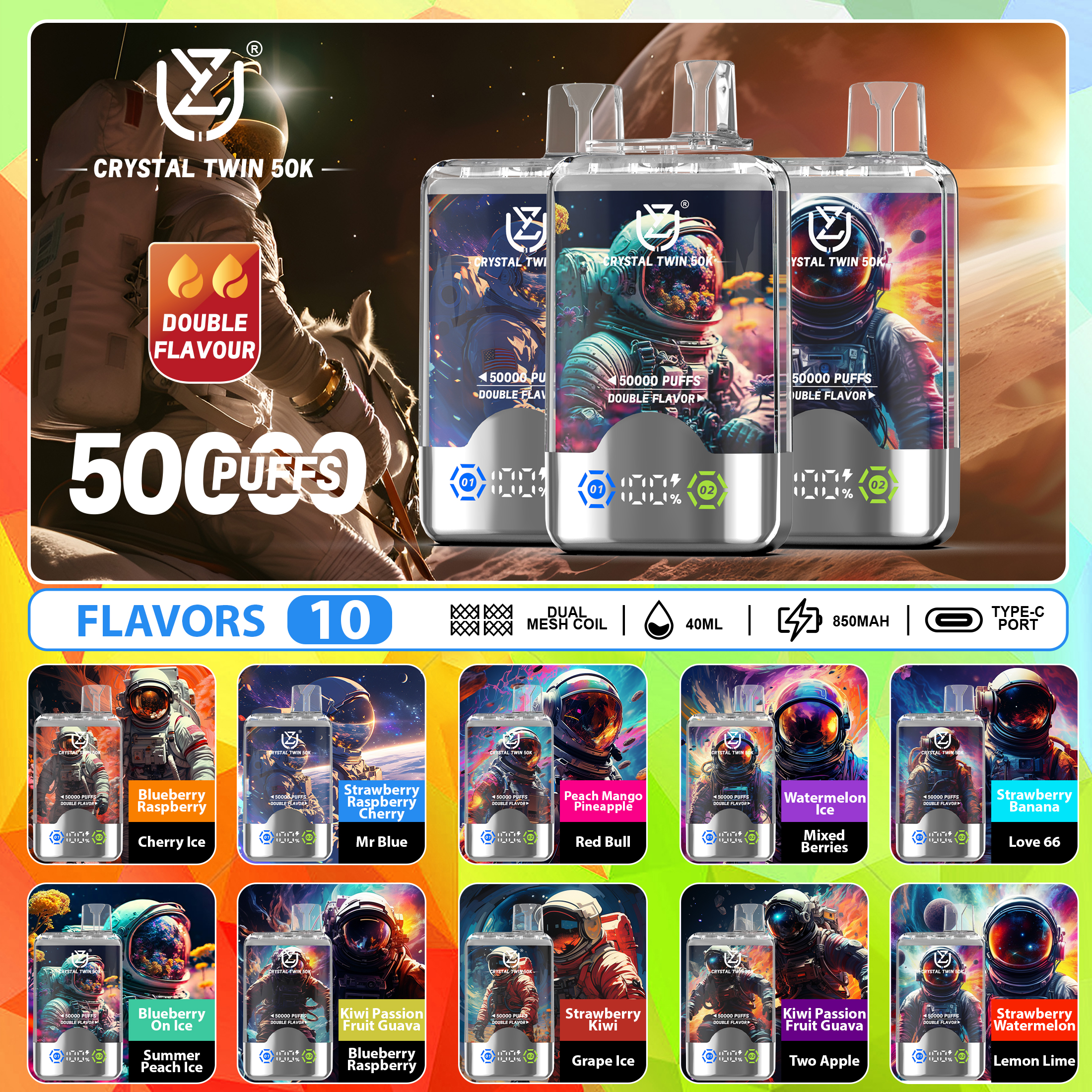 UZY Crystal Twin 50K Einweg E-Zigarette Double Flavor