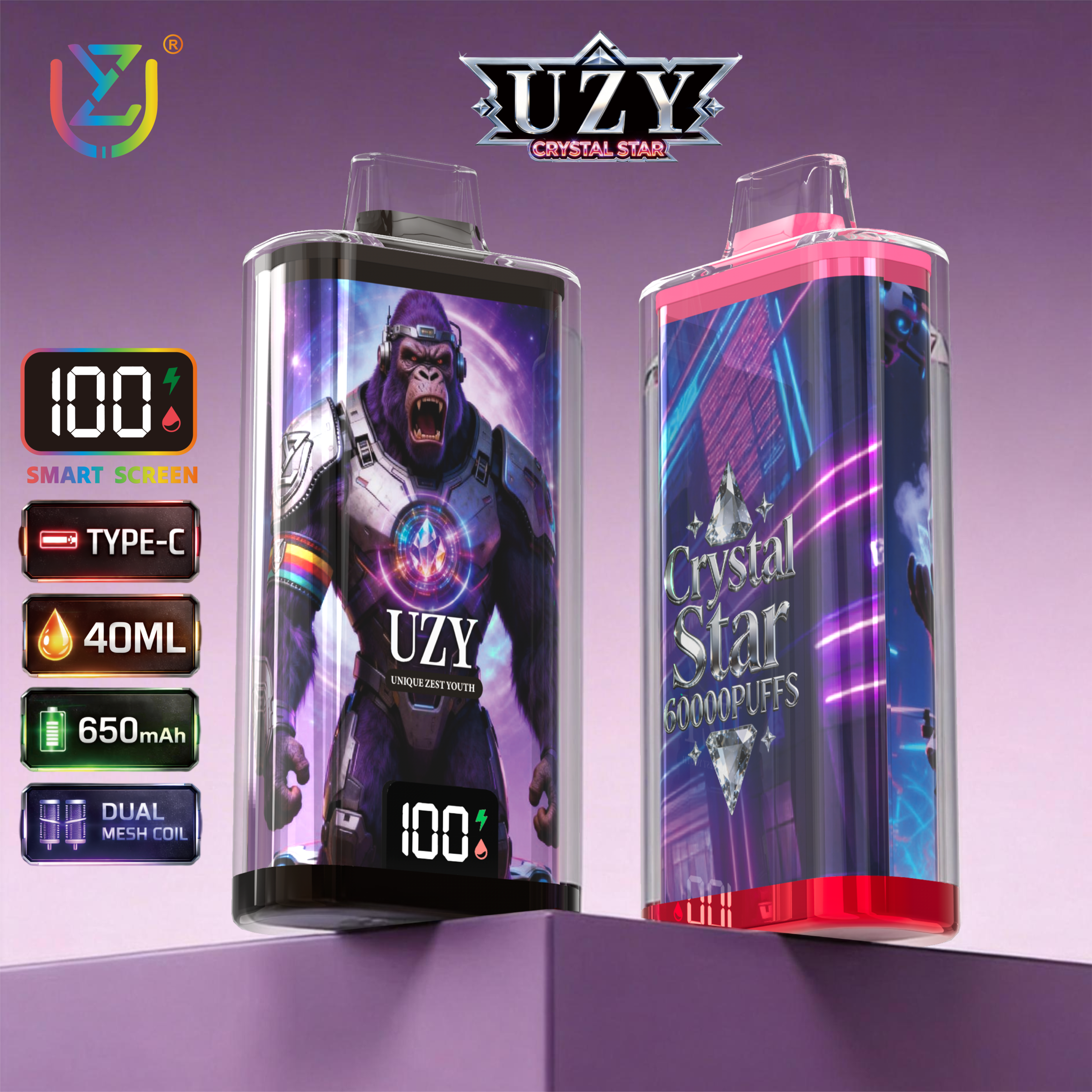 UZY Crystal Star 60000 Einweg E-Zigarette 40ml Mesh Display