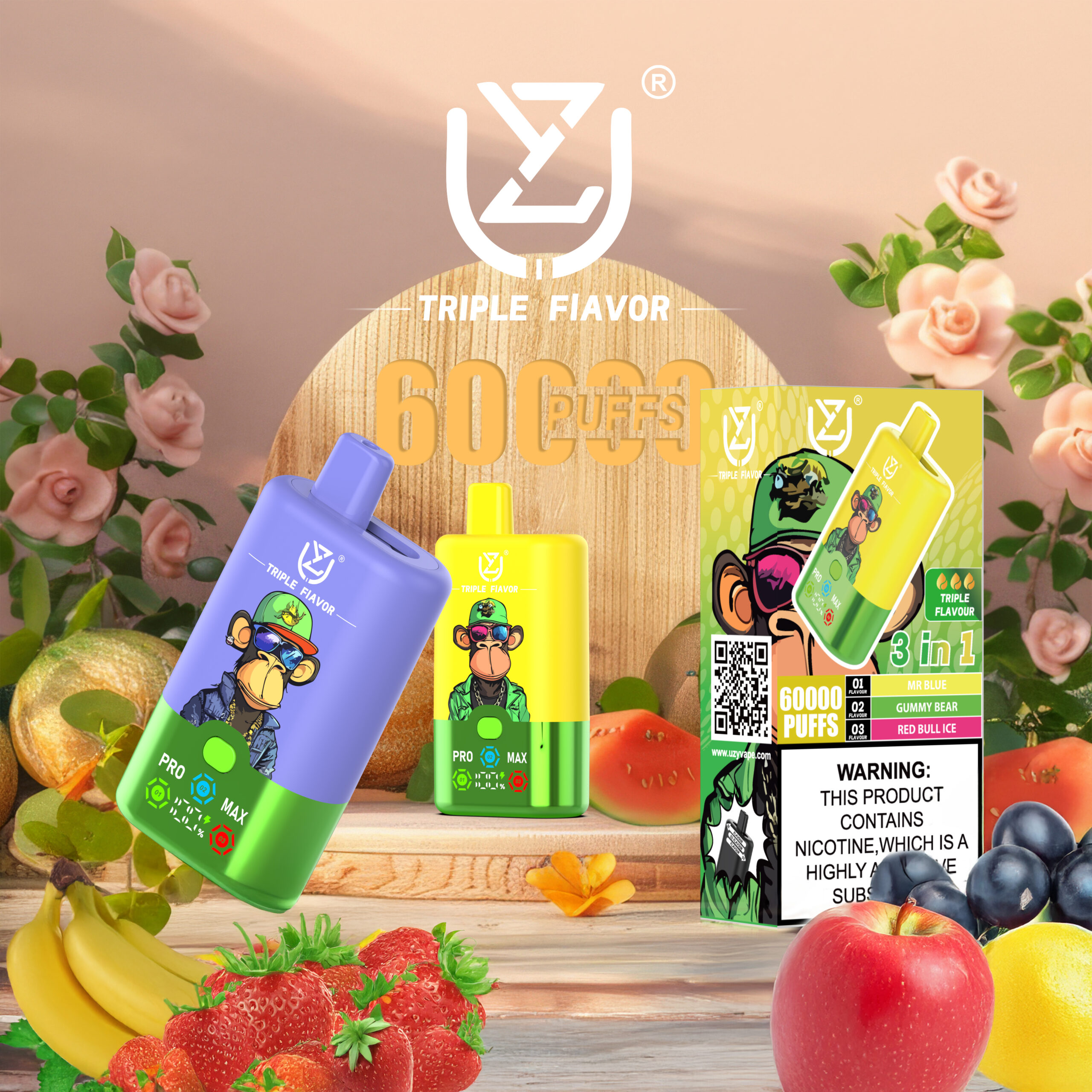UZY Triple Flavor 60000 Einweg E-Zigarette 54ml 3 Sorten Display
