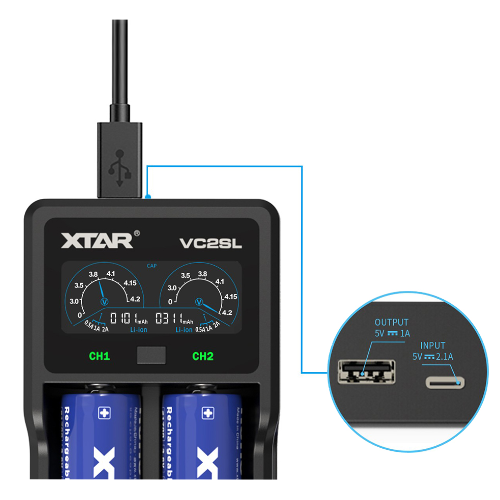 Xtar VC2SL Akku-Ladegerät USB-C 2-Schacht Powerbank