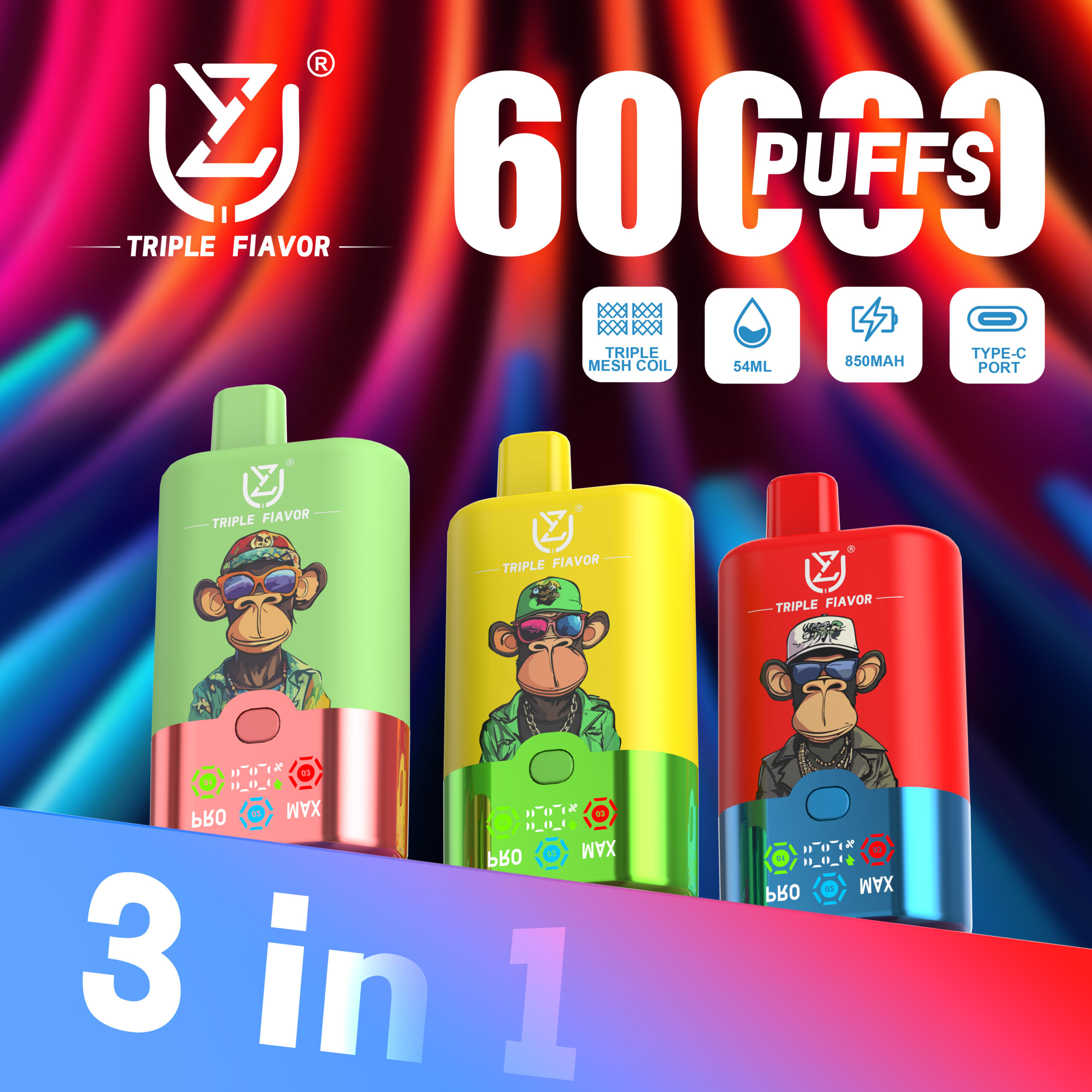 UZY Triple Flavor 60000 Einweg E-Zigarette 54ml 3 Sorten Display