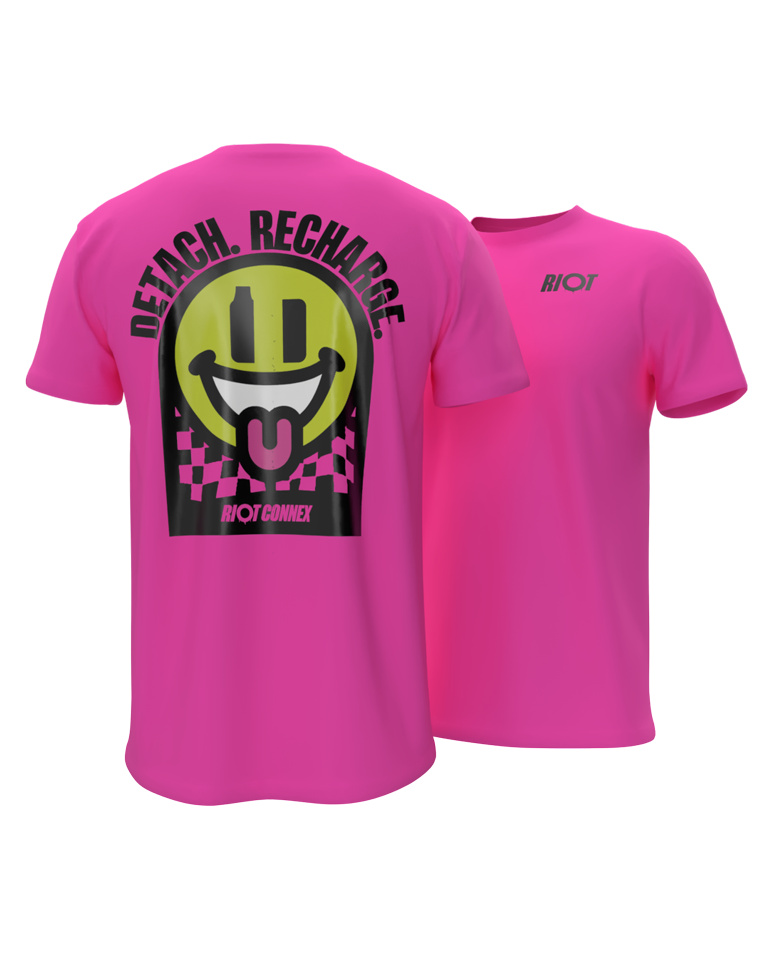 Riot Squad Connex Acid Smiley Pink T-Shirt Neon Pink Baumwolle